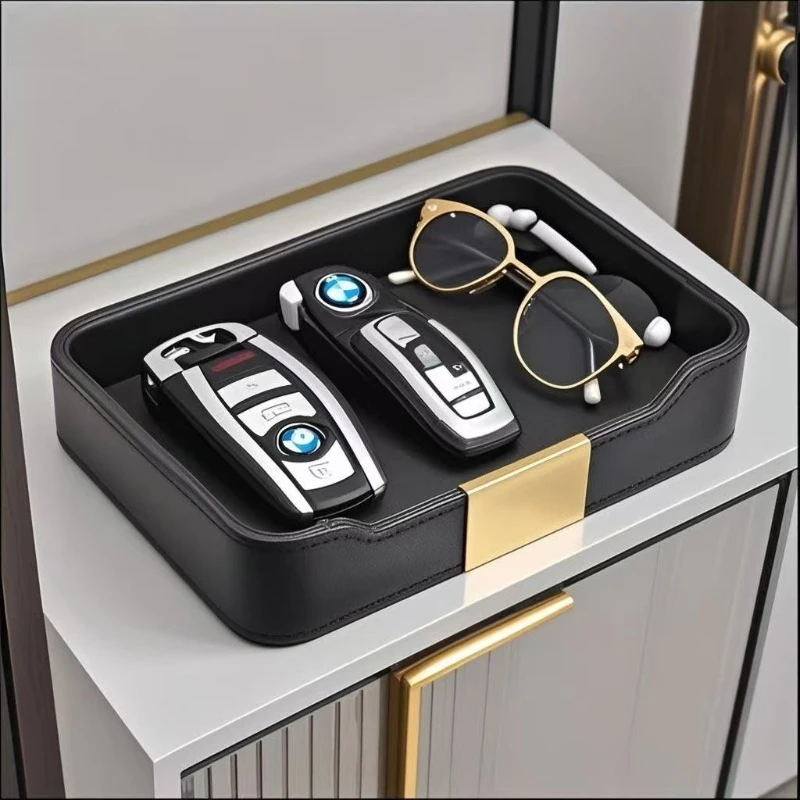 Leder-Aufbewahrungsfach Desktop-Organizer für Autoschlüssel, Brillen, Kopfhörer, Bürobedarf und Kleinteile