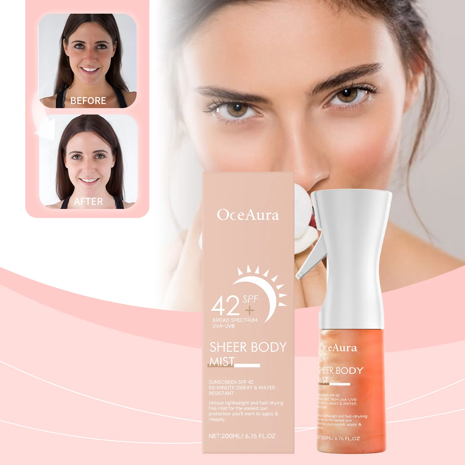 

Солнцезащитный спрей с гиалуроновой кислотой для тела, солнцезащитный крем, изоляционный туман, стойкая УФ-защита, летняя осветляющая увлажняющая сыворотка для улицы