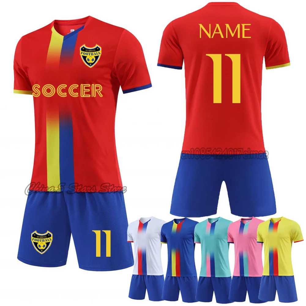 

Customized Men Football Jersey Shorts Set 2025 Kids Soccer Uniforms Team Jersey Boys Sports Clothes Set Youth Training Suit RED