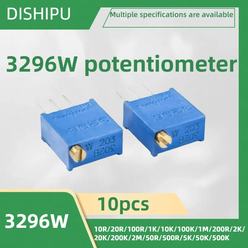 

10pcs 3296W potentiometer 10R/20R/100R/1K/10K/100K/1M/200R/2K/20K/200K/2M/50R/500R/5K/50K/500K