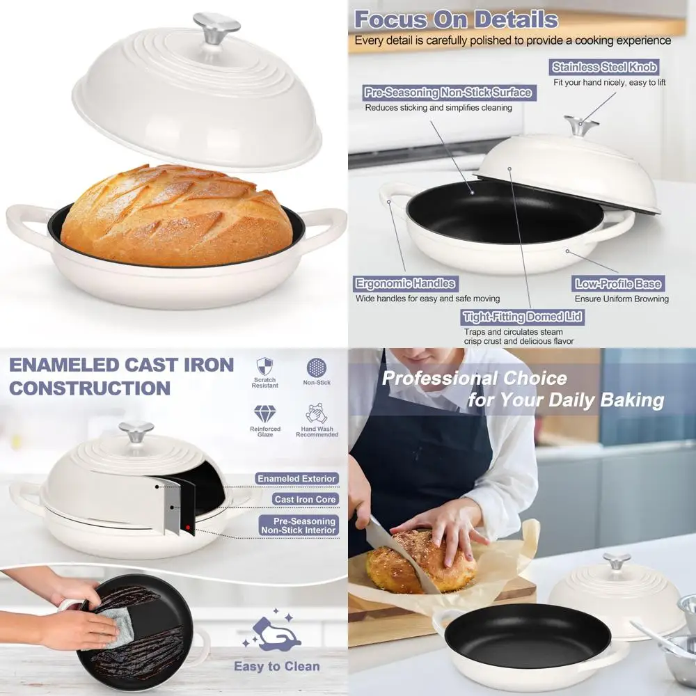 

Enameled Cast Iron Dutch Oven, 6 Quart, Ideal for Sourdough Bread Baking, Tall Dome Lid, Round Base Pan, Perfect for Baking Auth