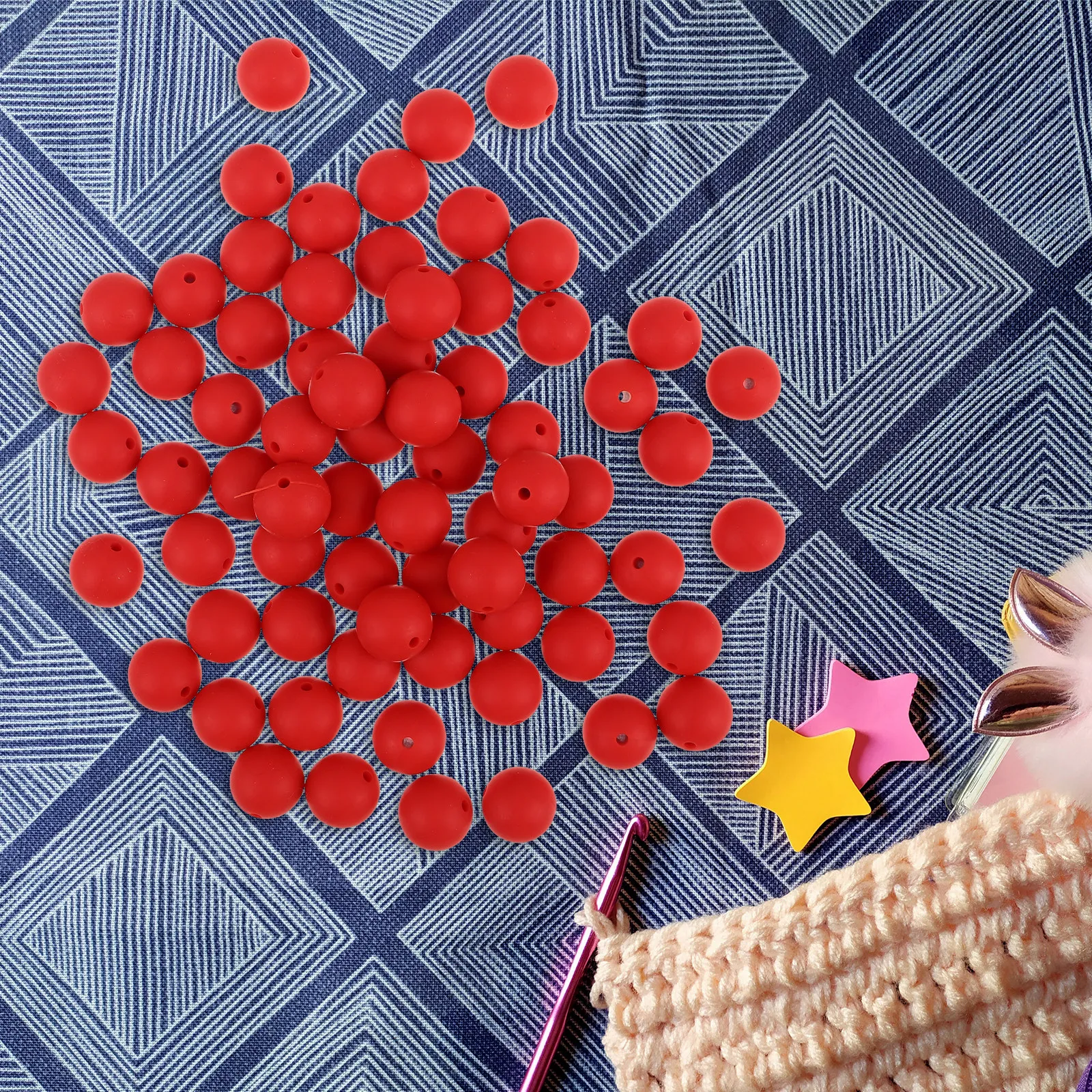 

100Pcs Silicone Round Beads Bright Colors Soft Safe Teether Beads for DIY Jewelry Making Bracelets Pacifier Chains Craft