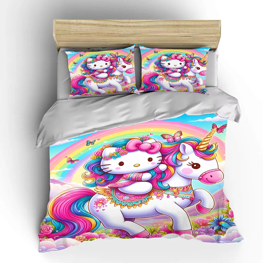 Hello Kitty Cartoon Baby Bedding Set Japanese Children Sanrio 3 Pieces Set King Size US Twin Adult Bed Cover Bedroom Quilt Duvet