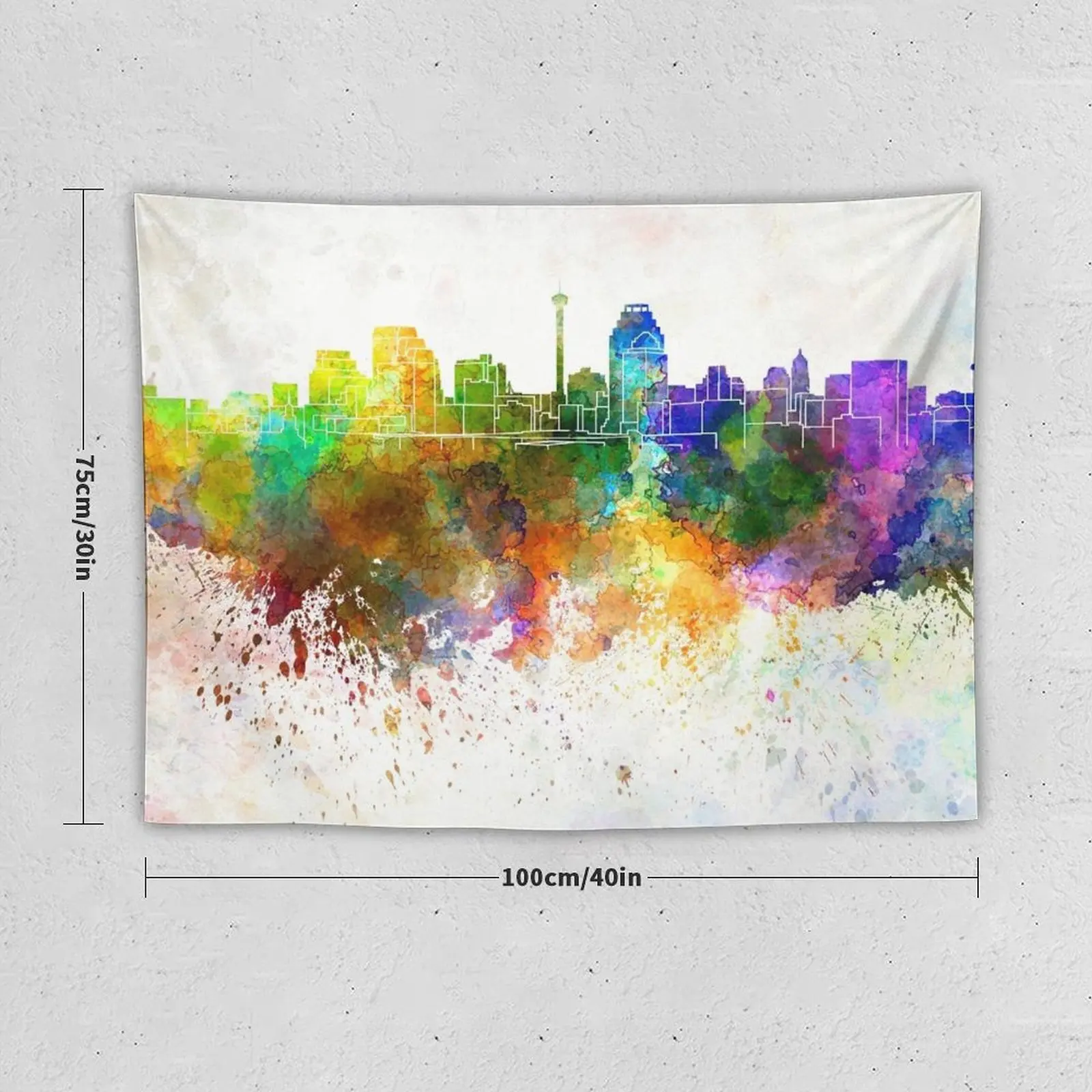 New San Antonio skyline in watercolor background Tapestry Cute Decor Decoration For Bedroom Wall Hanging Decor