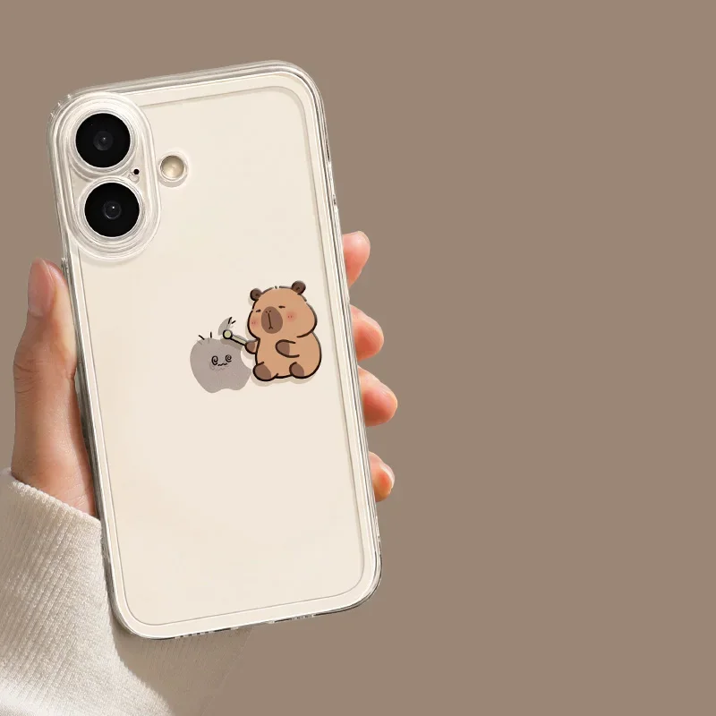 Cute Cartoon Capybara Clear Phone Case For iPhone 16 15 14 11 12 13 Pro Max Plus Mini 7 8 SE XS XR Transparent Cover Fundas Skin