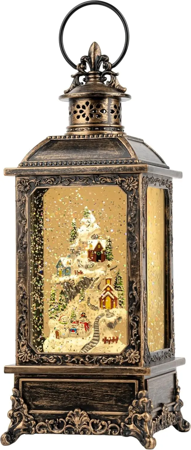 فانوس عيد الميلاد على شكل كرة أرضية ثلجية مع موسيقى ومؤقت، فانوس مضاء مبطن/تشغيل USB لتزيين مهرجان عيد الميلاد