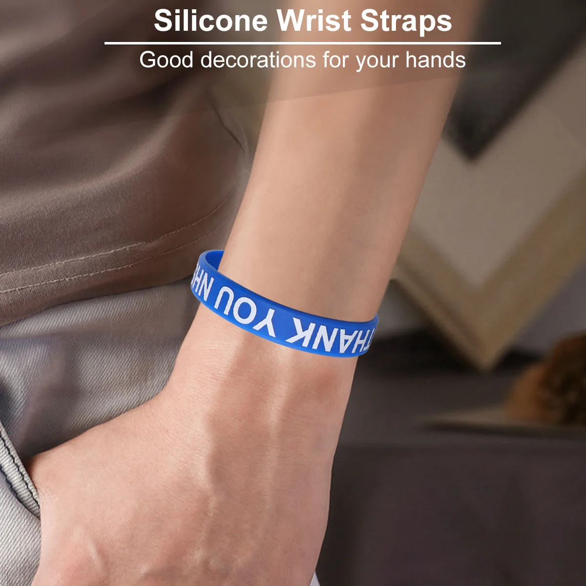 

2Pcs Thank You Silicone Wrist Straps Blue Soft Decorative Comfortable Wristbands for Gift Wrist Straps Silicone