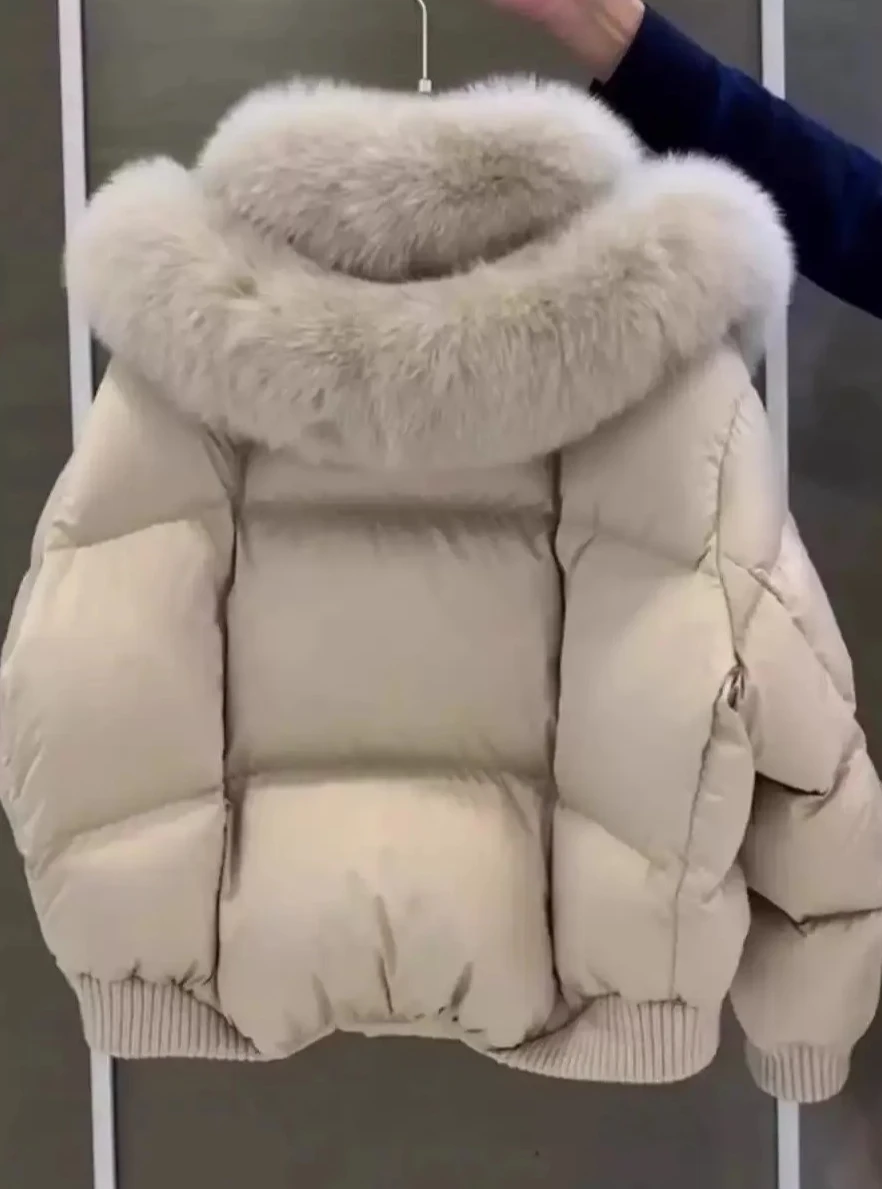 

ooded Parka Overcoat Korean Ultra Light Warm Down Cotton Jacket Women 2025 New Lady Loose Fluffy Collar Cropped Jacket Winter