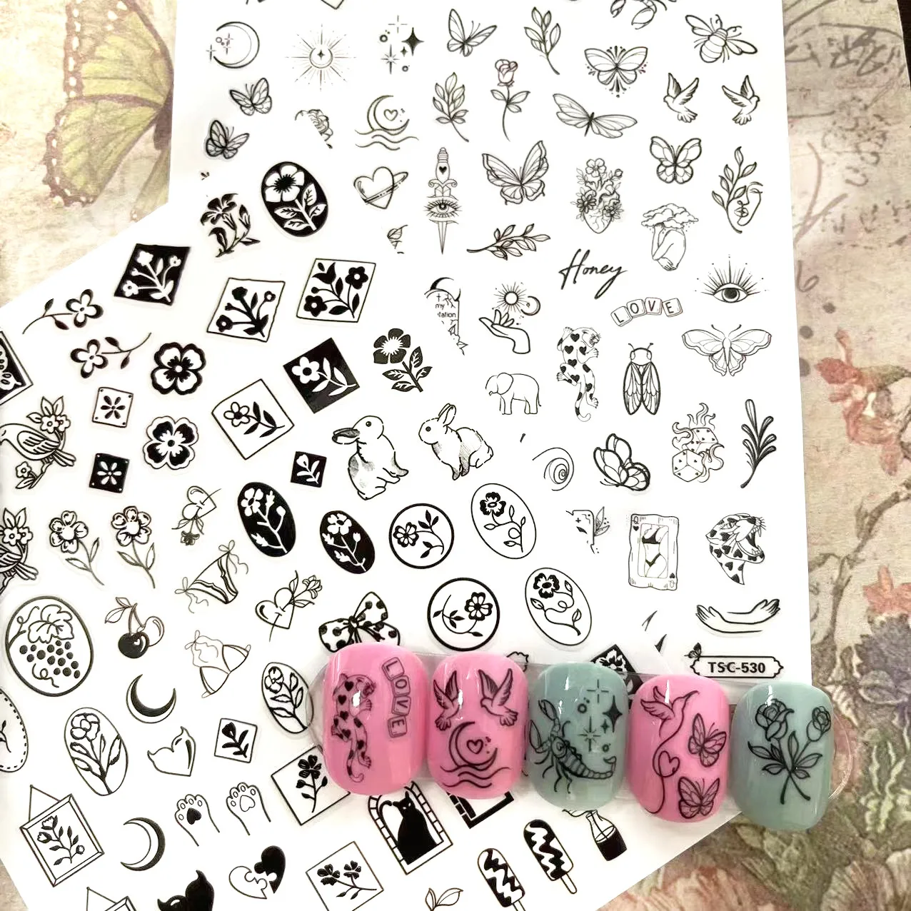 Newest Handdrawn popular elements3d Nail Art Sticker Nail Deco Slider TSC-530-547