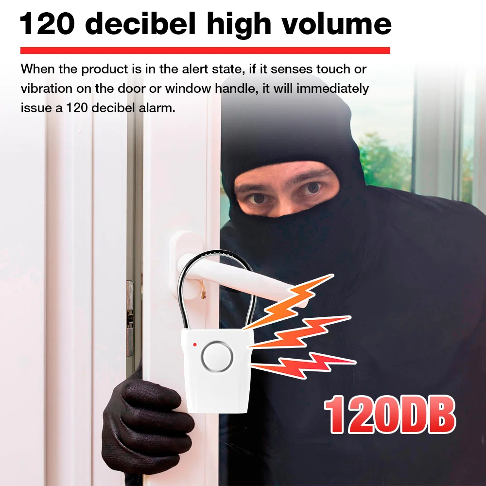 Door Handle Alarm 110dB Door Security Alarm with Adjustable Settings Portable Alarm Equipment Battery Operated Door Alarm