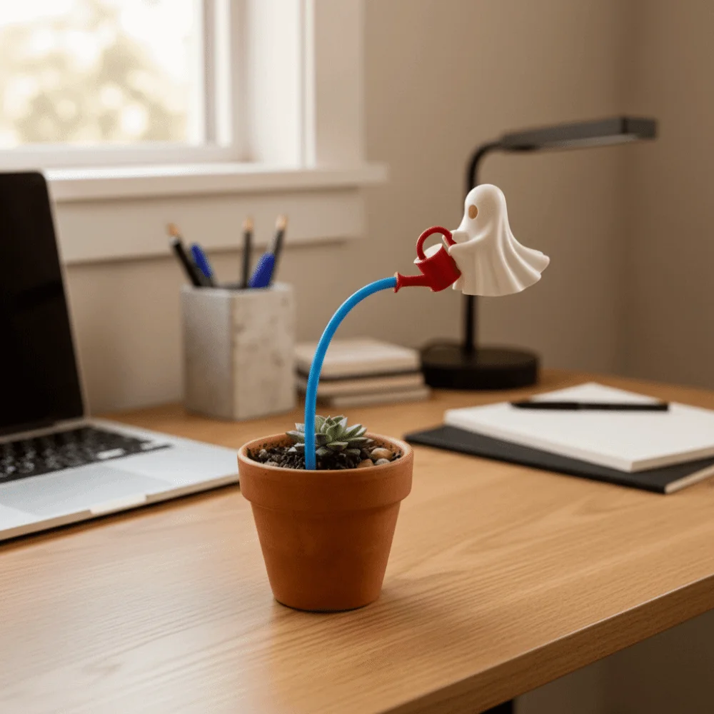 3D Printed Ghost Watering Flowerpot Ornament Faux Water Stream Removable Ghost Watering Plant Ornament Plastic Suspended Design