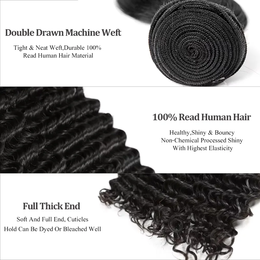 1/3/4 PCS 40 Inch Deep Wave Human Hair Bundles Natural Color Brazilian Human Hair Bundles Unprocessed Human Hair Bundles