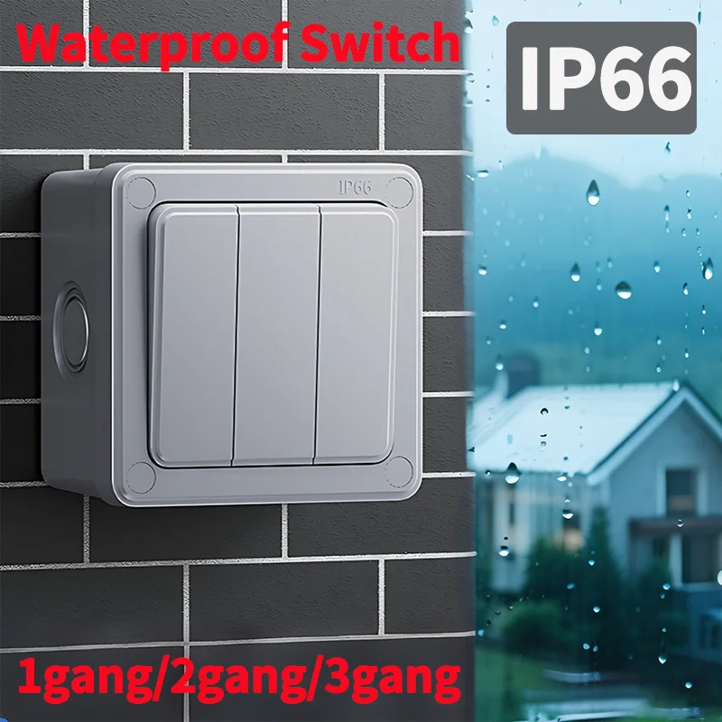 

​​IP66 Outdoor Wall Switch 16A Weatherproof Push Button - 1/2/3 Gang Electrical for Garden/Patio/Exterior Use​