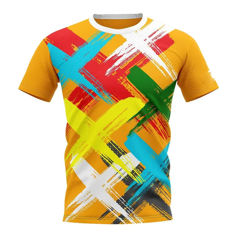 Multicolor Brush Graphic Print T-shirt For Men Colors Design Sport Vitality Style Round Neck T Shirts Summer Loose Daily Tee