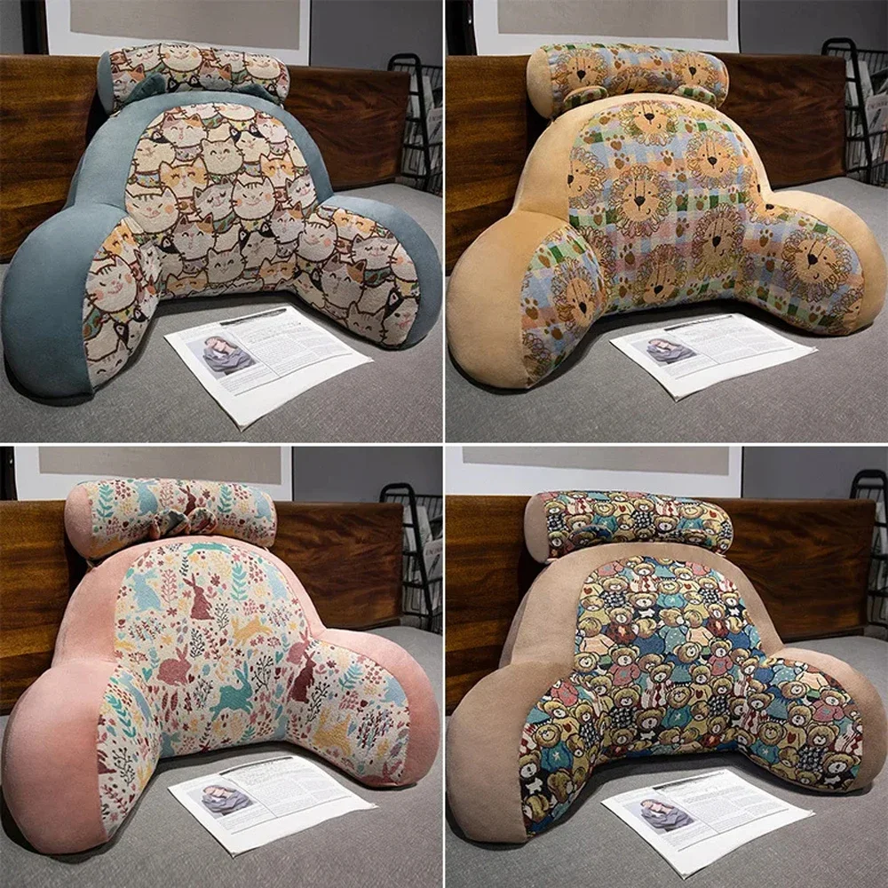 Reading Back Support Pillow Ergonomic Removable Washable Bed Backrest Cute Cushion Cartoon Print Pillow for Gaming Sofa Bed Use