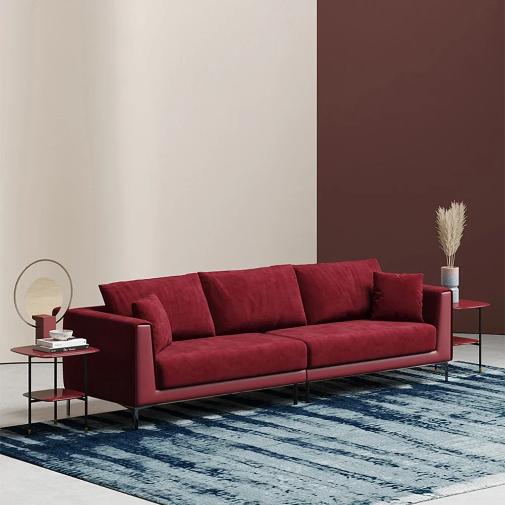 Luxury modern red velvet fabric sofa loveseat L shape sofas recliner set furniture