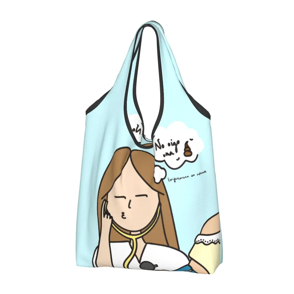 Reusable Enfermera En Apuros Nurse Medical Doctor Grocery Bag Machine Washable Shopping Bag Large Eco Storage Bag Attached Pouch