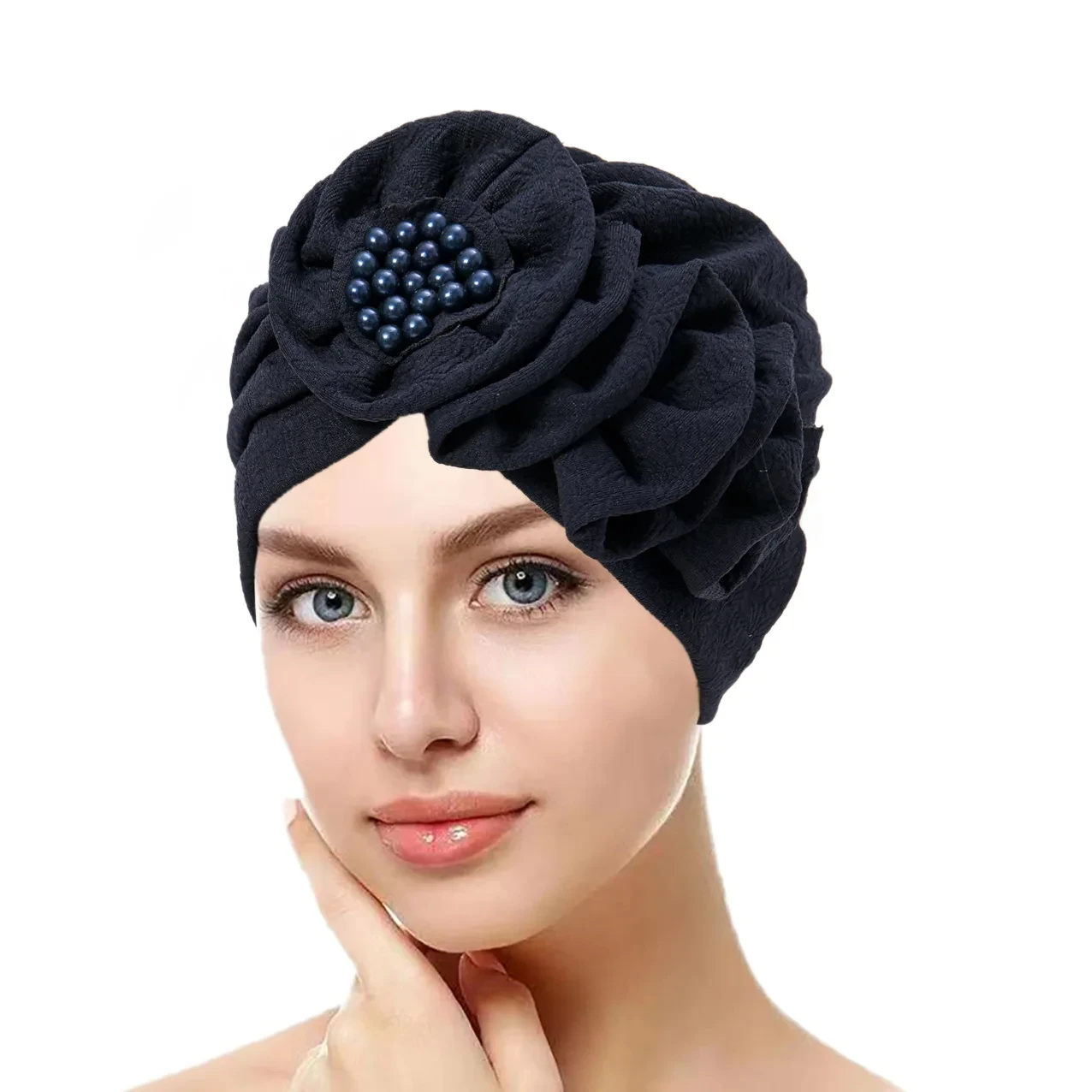 2023 New Flowers Hijab Cap for Ramadan Solid Color Indian Hat Muslim Fashion Head Wrap Women Turban Bandana Bonnet