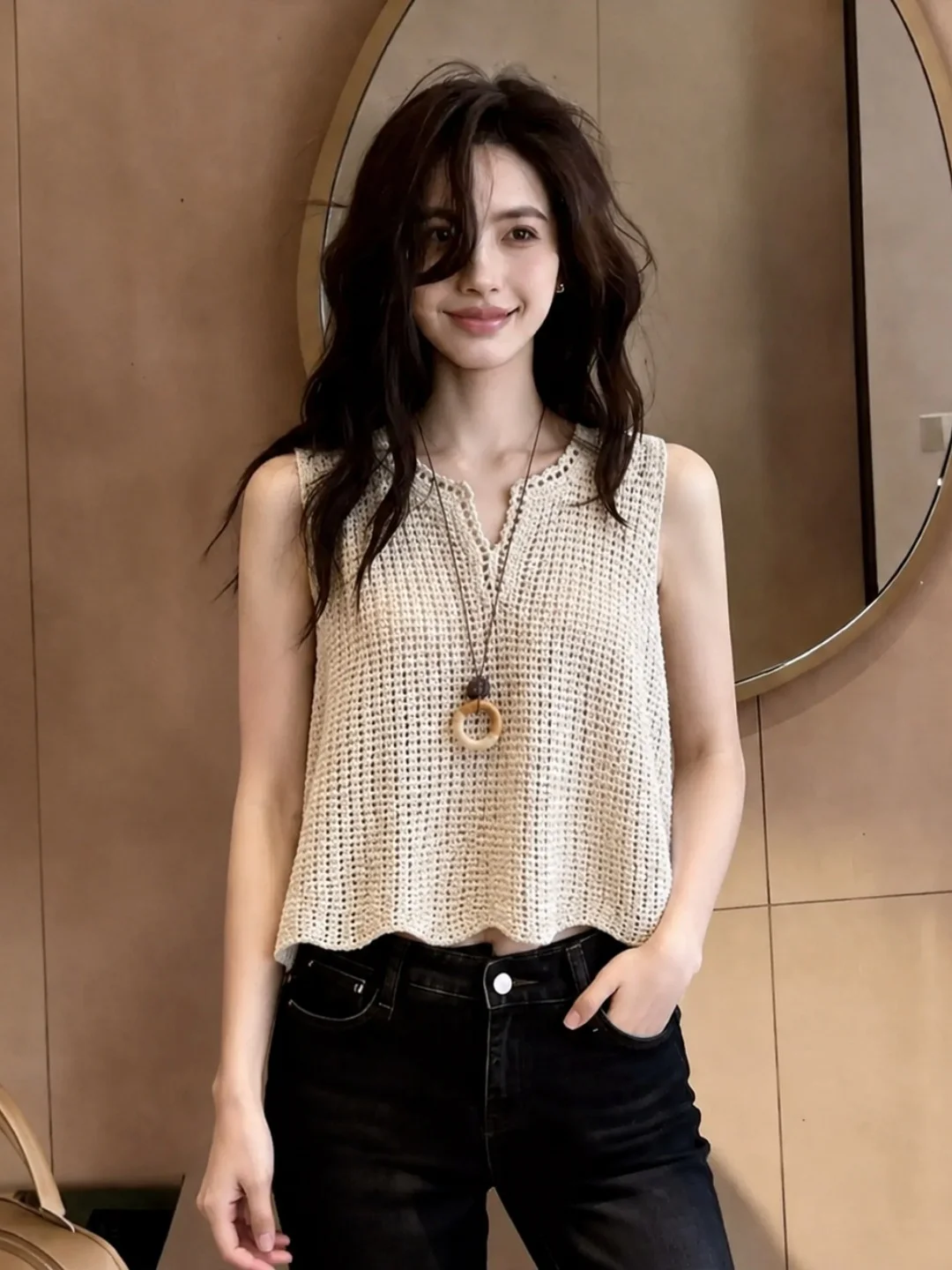 

French Style Hollow out Knitted Ice Silk Vest Women's Summer Fashion Comfortable Sleeveless Top Versatile Layering Clothing
