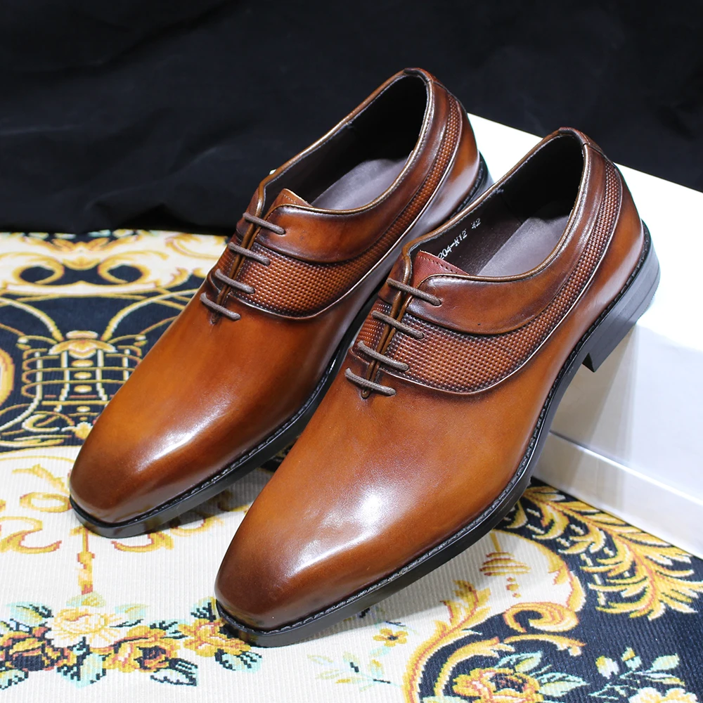 Sepatu pantofel pria, SNEAKER KULIT asli Oxford berenda ujung lancip, untuk kantor, pernikahan, bisnis Formal