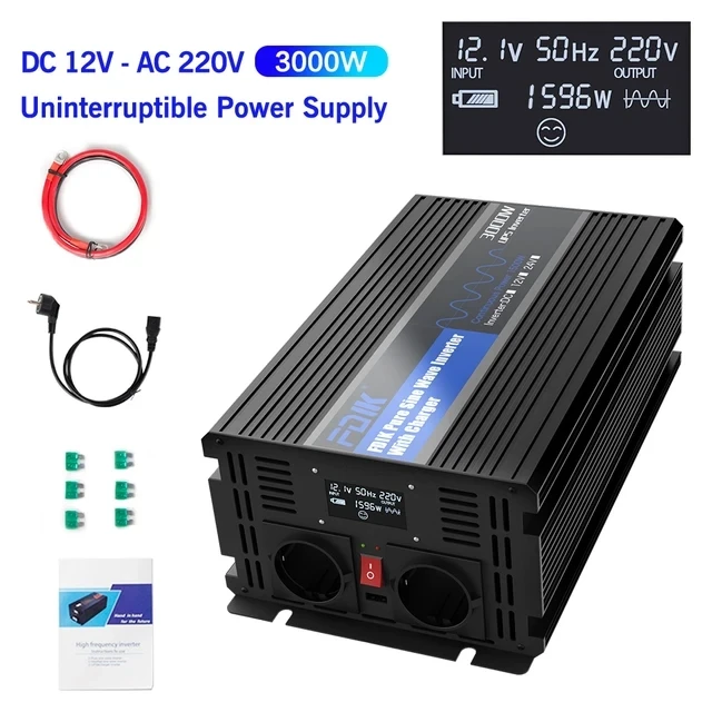 Solar Inverter 12V 220V DC to AC Pure Sine Wave Converter 3000W 5000W Eu Socket UPS Inverter With LCD for Coffee Machine