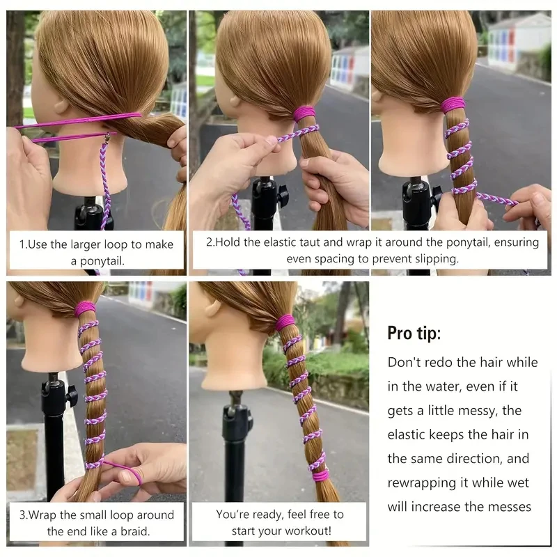 Long Elastic Ponytail Holder Mixed-color Braided Hair Ties Non-slip Thick Hair Hairbands Suitable Fitness Outdoor Sports 64cm view 5