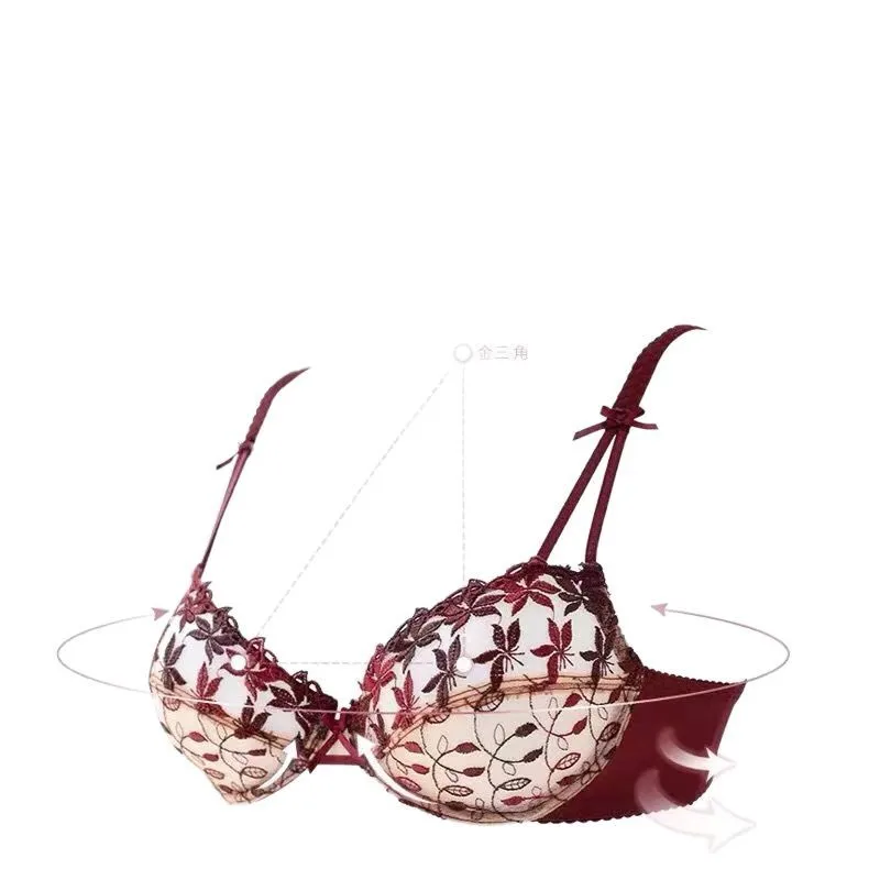 Pure Desire Victoria Thin Bra Set Lace Mesh Red Beautiful Back Sex Underwear Hold Up with Underwire Transparent Bra Woman