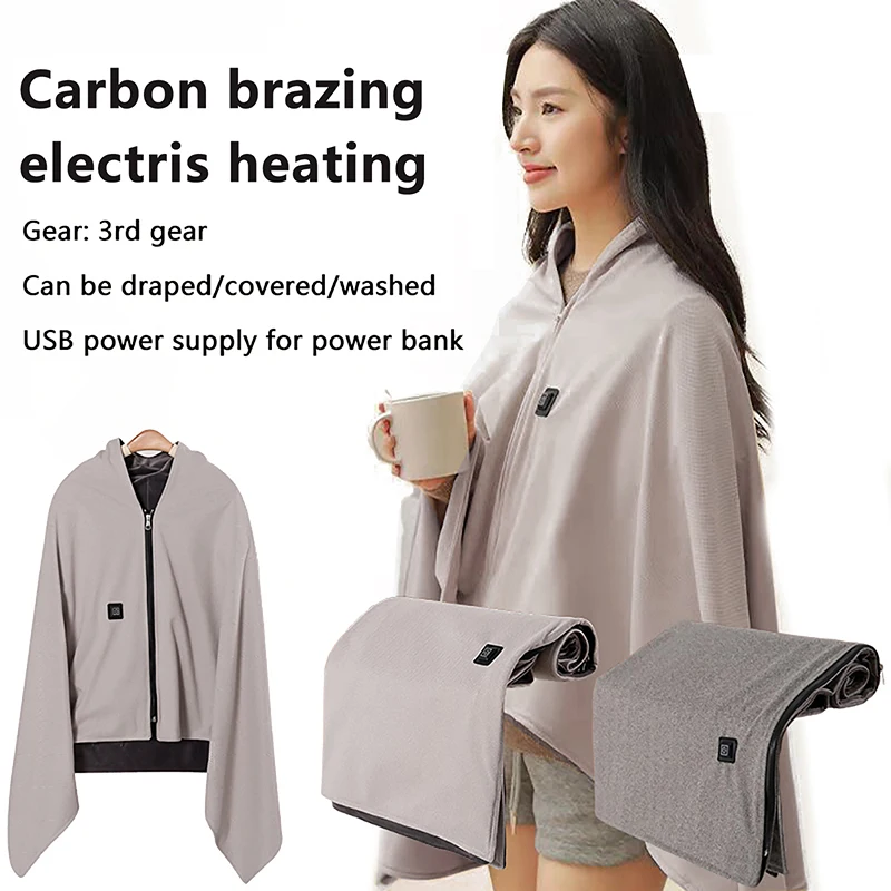 

Portable USB Heated Blanket Shawl - Wearable Cordless Electric Heated Blanket For Outdoors 3 Heating Levels