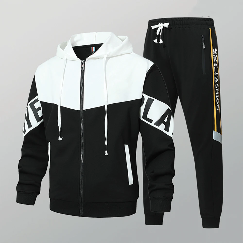 

New men's Zipper Cardigan, Pants, High-end Fashion Two-piece Set, Casual Sportswear, Spring and Autumn Printed Commuting Set