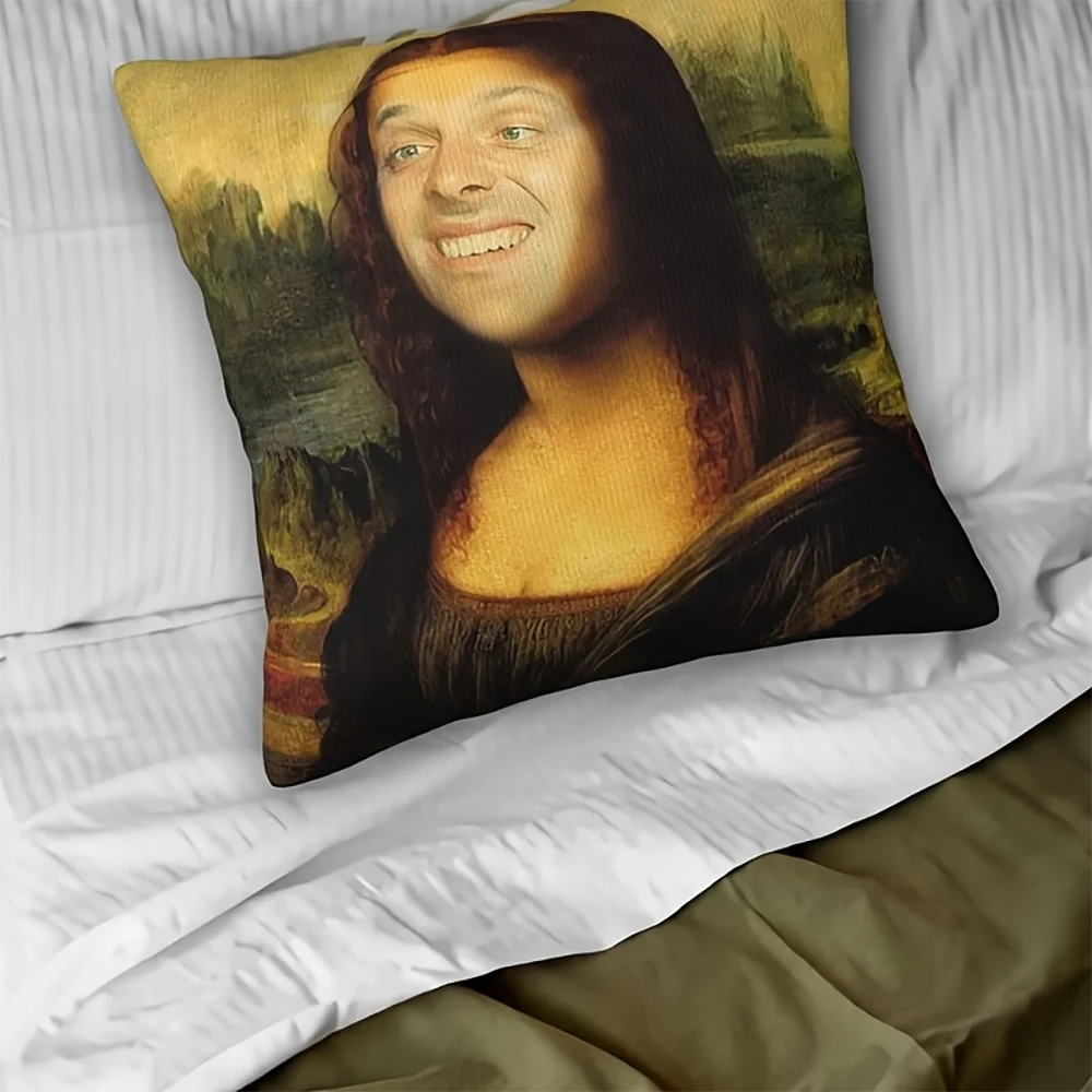 2D flat- Funny Meme Mona Lisa Grinning Face Throw Pillow Cover Home Decor