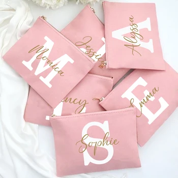 Sacs à cosmétiques de demoiselle d'honneur avec nom personnalisé, trousse de maquillage pour filles, pochette de toilette de voyage, cadeaux d'anniversaire de mariage pour elle 1