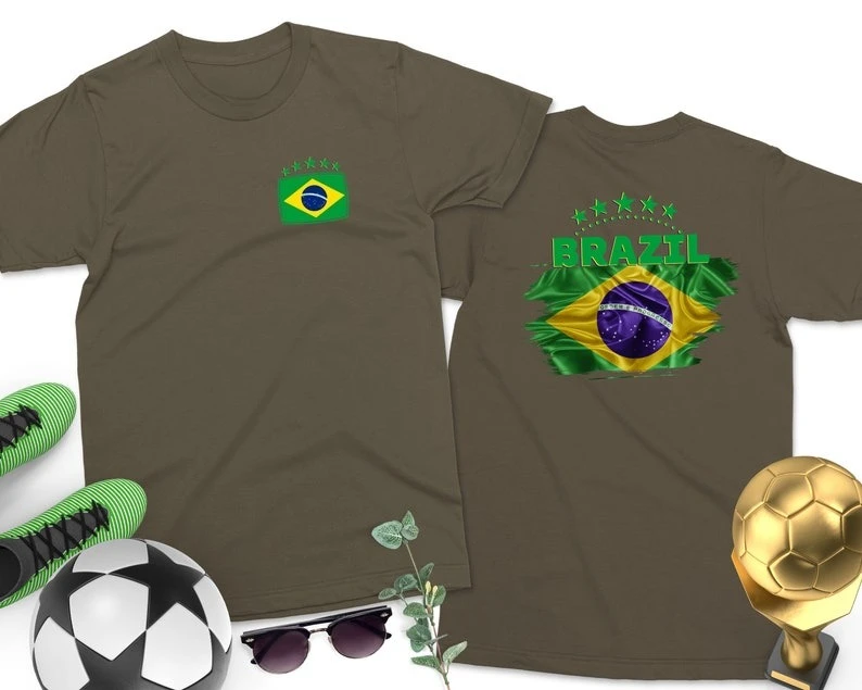 البرازيل العلم الرجال النساء تي شيرت البرازيل العلم كرة القدم كرة القدم البلد فخر الهدايا جولة الرقبة قصيرة الأكمام الملابس الصيفية