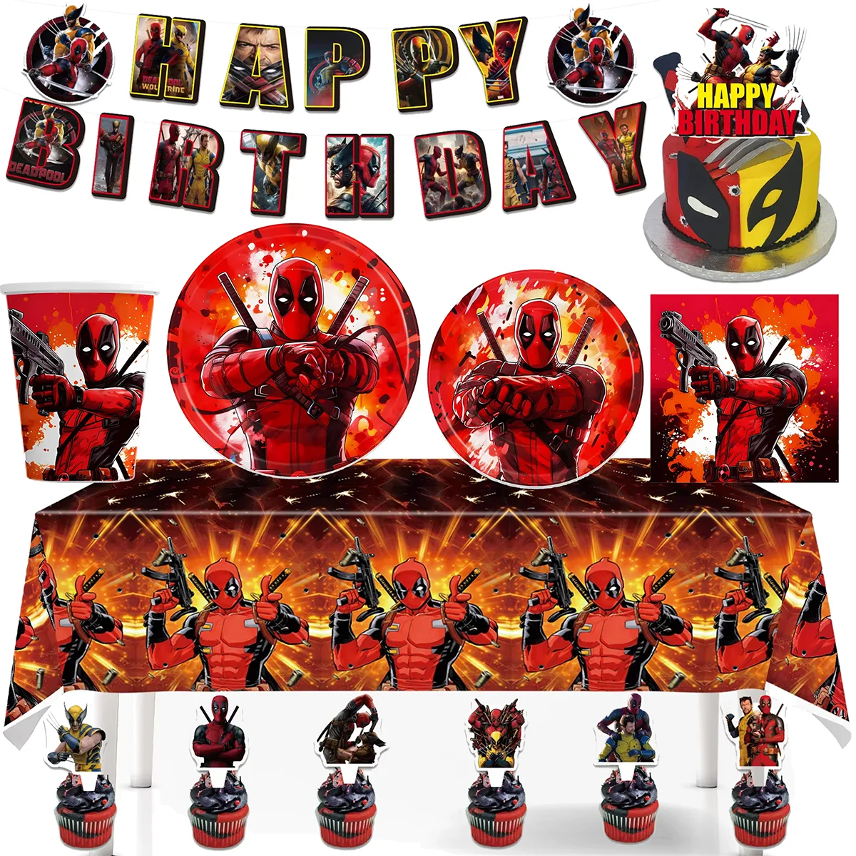 Дэдпул и Росомаха скатерть украшение для вечеринки одноразовый набор посуды для мальчиков принадлежности для дня рождения сувениры для вечеринки