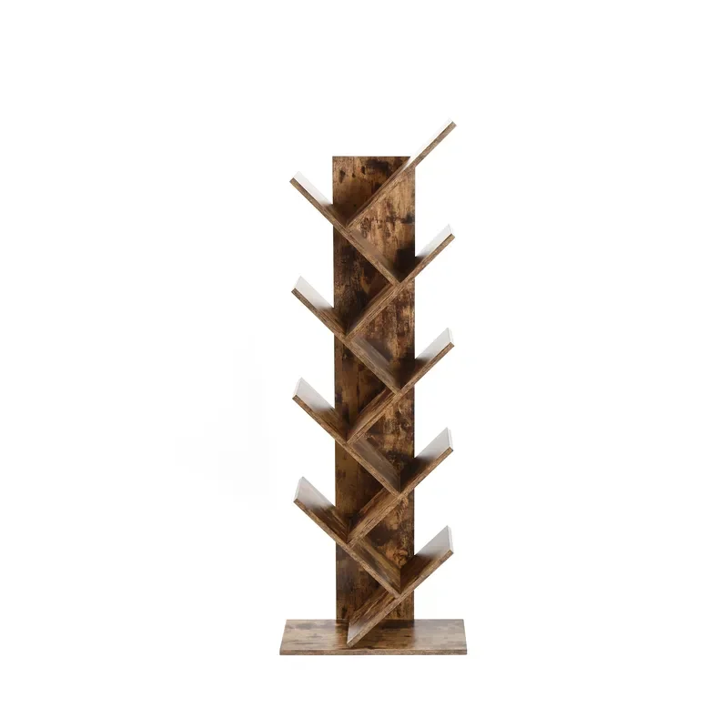 10 Tier Wooden Bookshelf Brown Storage Rack for Living Room Office Home Decor Magazine Organizer Furniture Display Stand Unit