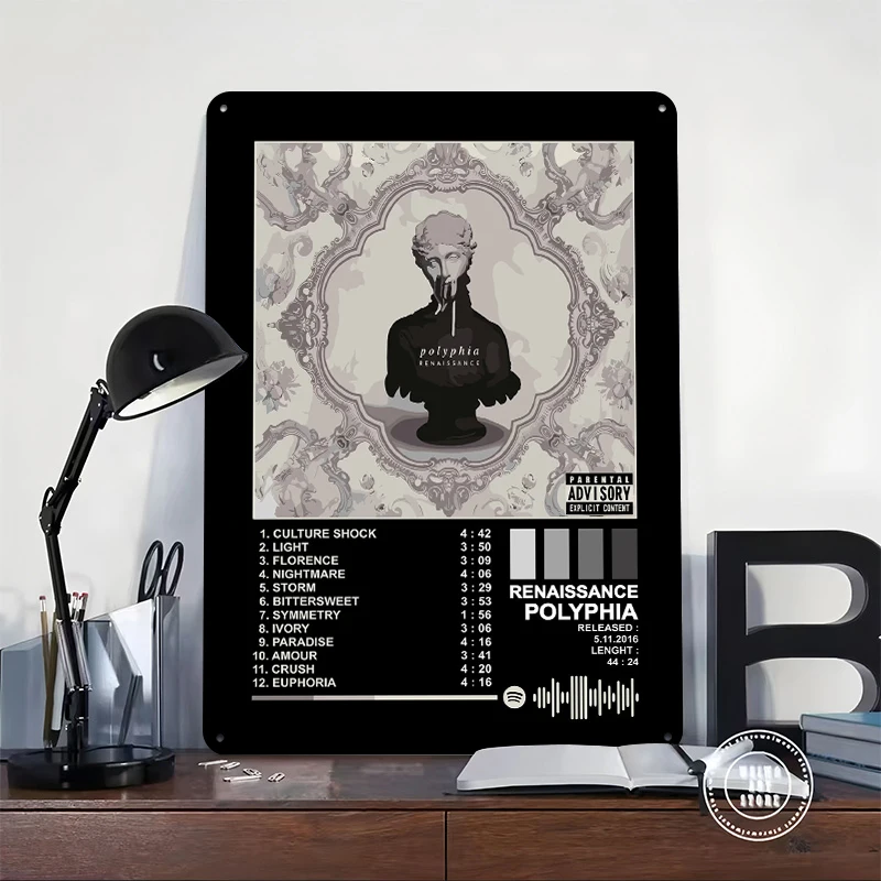 Polyphia Renaissance Album Cover Art Printed Poster Customized Wall Art Retro Vintage Metal Tin Signs for Man Cave Home Decor