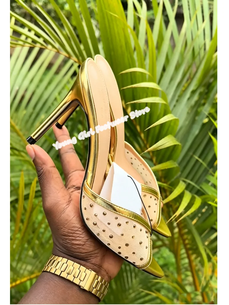 Almond Exposed Toes Gold Mesh Decorative Summer Slippers Vamp Diamond Manual Production Stilettos Women's Wedding Shoes 2026