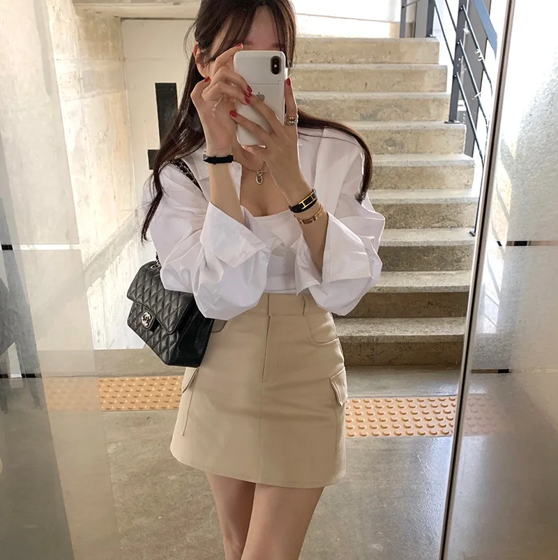 

High Waist Bodycon Skirt Women's Fashionable Versatile Slimming A-Line Design Pocket Detail Workwear Style Summer 2023