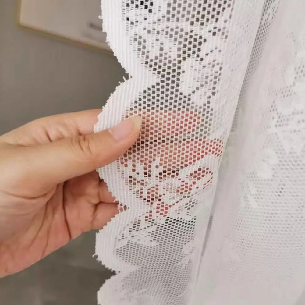 Lace Curtain Good Air Permeability Sunscreen Soft Dustproof Decorative Polyester White Floral Lace Sheer Curtain Home Supplies