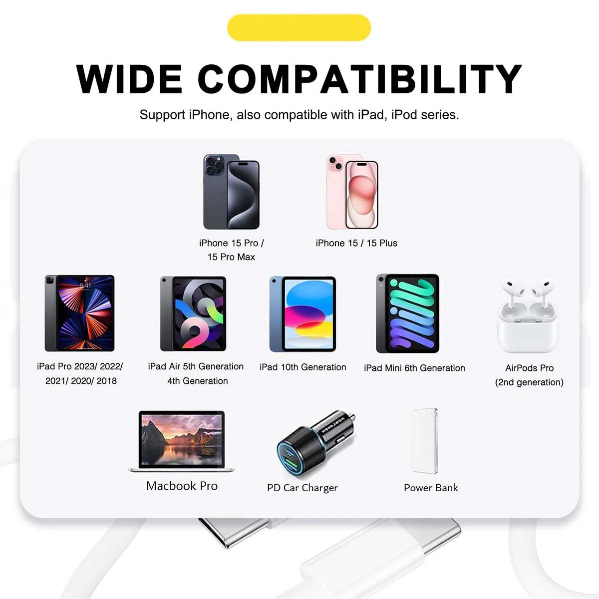 1-3pcs 20W USB Type C Cable Fast Charging for iphone 16 15 Plus Pro Max Ipad Xiaomi Samsung Carplay Data Phone Charge Wire Cord