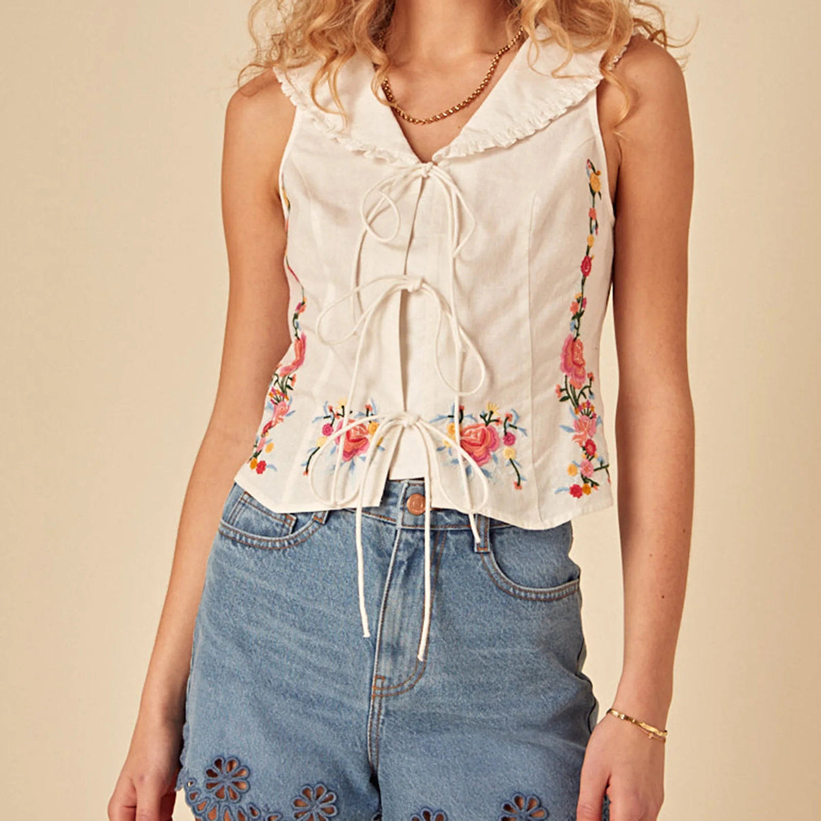 Canotte floreali da donna con risvolto, scollo a V, senza maniche, cravatta sul davanti, per vacanze al mare, feste estive, abbigliamento quotidiano, streetwear