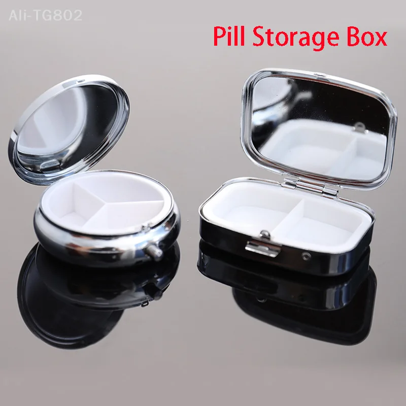 Neosfg  Waterproof Metal Pill Organizer Portable Round Square Pill Box Pill Container Weekly Pill Splitter Box