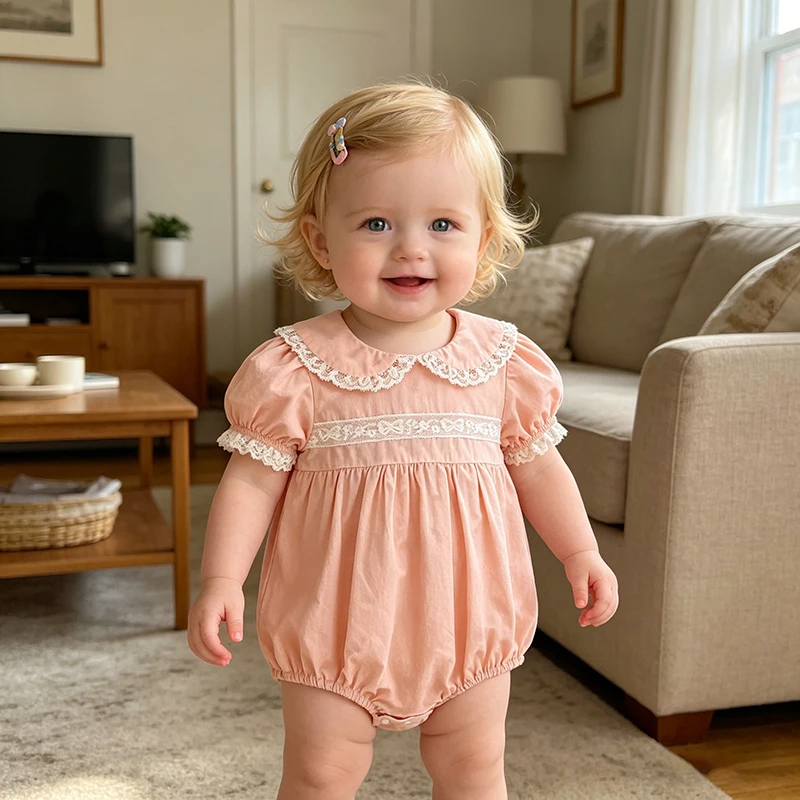 2026 Neue Baby-Mädchen Bodysuits 0-24M Baby-Mädchen Neugeborenen-Strampler Sommer Kurzarm Baumwolle Spitze Baby-Mädchen Einteiler