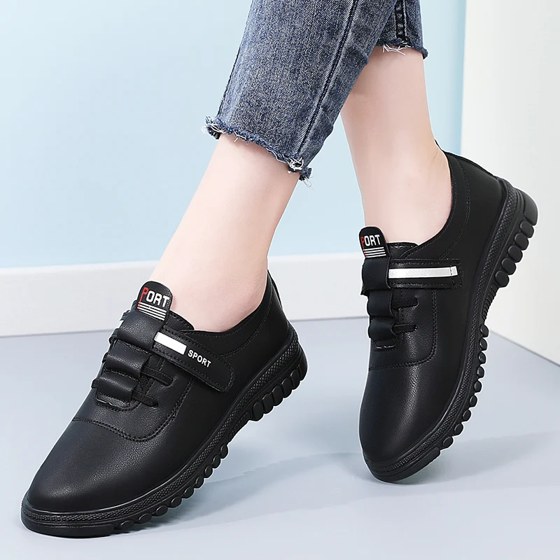 

Black Leather Sneakers Sport Vulcanized Shoes Comforthable Spring Sneakers Casual Shoes 2025 Fashion School Tennis Flat Shoes