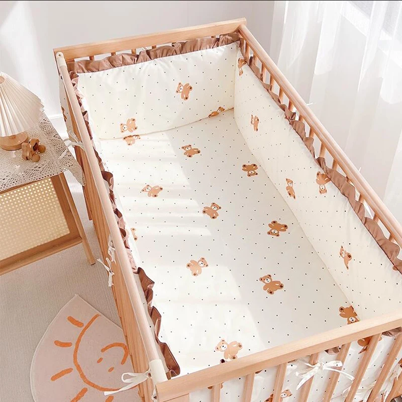 Cute Fresh Printed Pattern Children Bedding Set Pure Cotton Thicken Lace Baby Bed Bumper Soft Skin-friendly Cartoon Kids Sheets