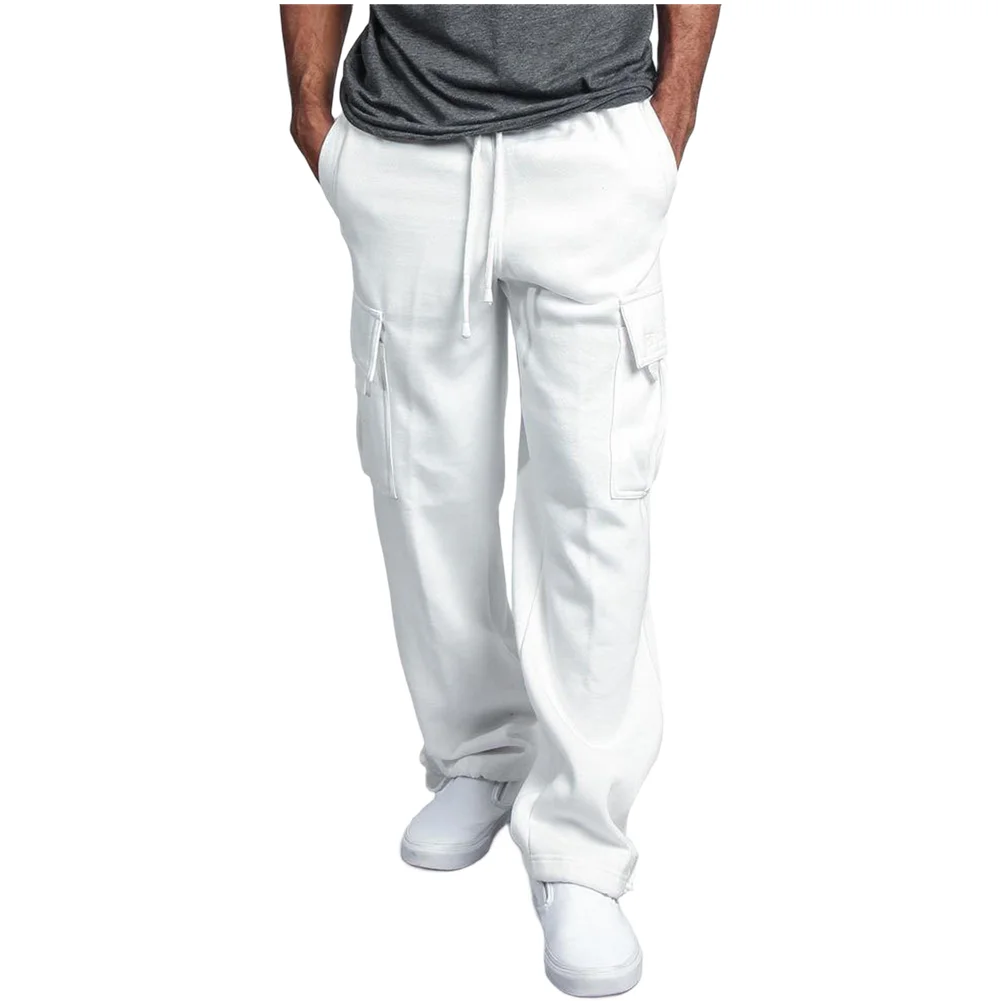 For Men\'s Straight Leg Workwear Cargo Pants Polyester Material with Tether Closure Multiple Pockets for Leisure Use
