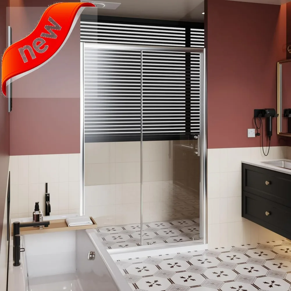 

48 Inch Wide by 72 Inch Tall Shower Door with Dual Explosion-Resistant Glass Panels and Stainless Steel