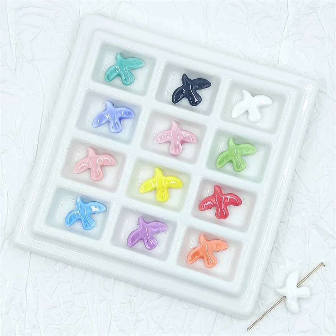10pcs Peace Dove Ceramic Bird-Shaped Beads DIY Jewelry Accessories Pendants Loose Beads for Crafting