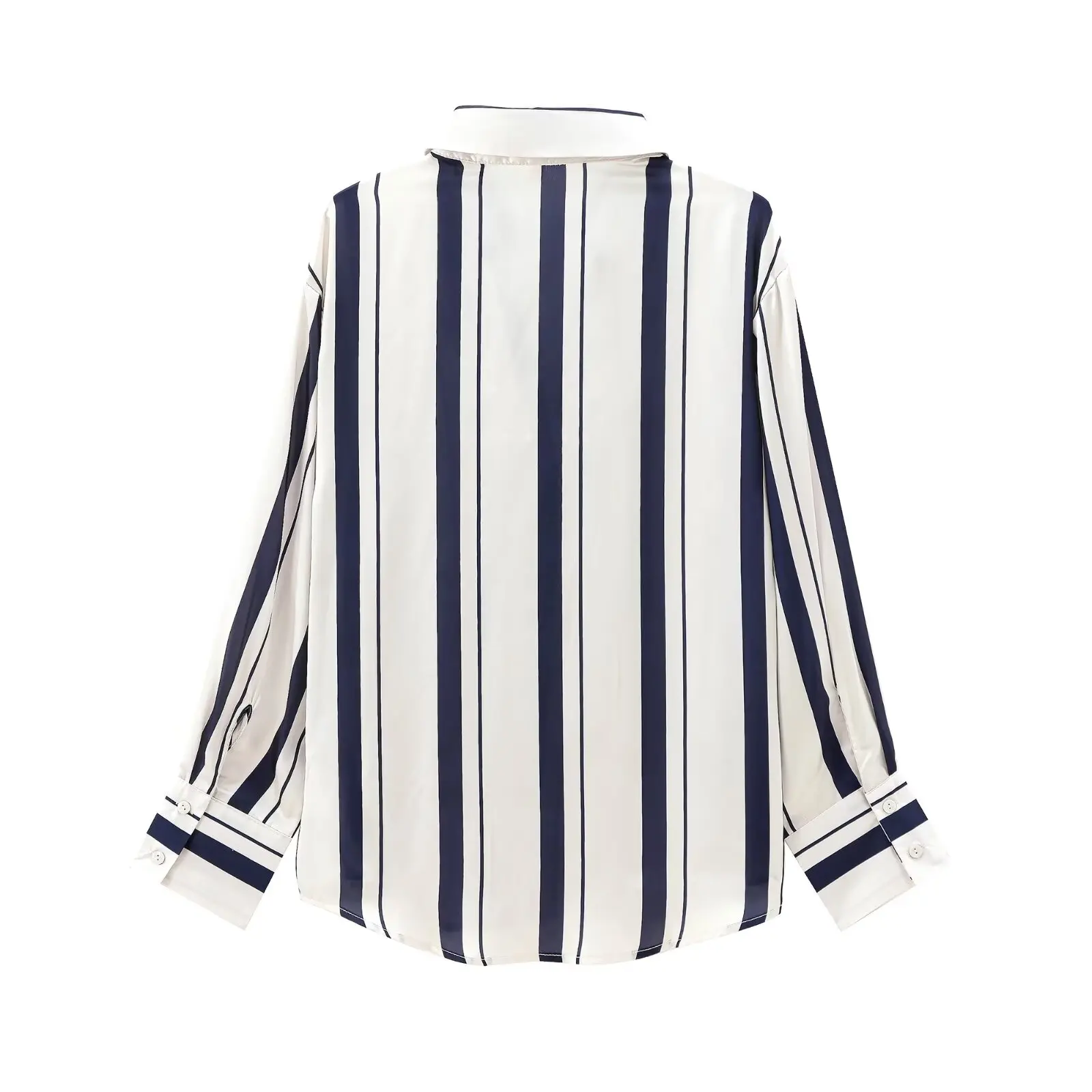 Women's 2024 New Fashion Casual Joker Satin Striped Blouses Retro Long-sleeved Button-down Shirts Chic Tops