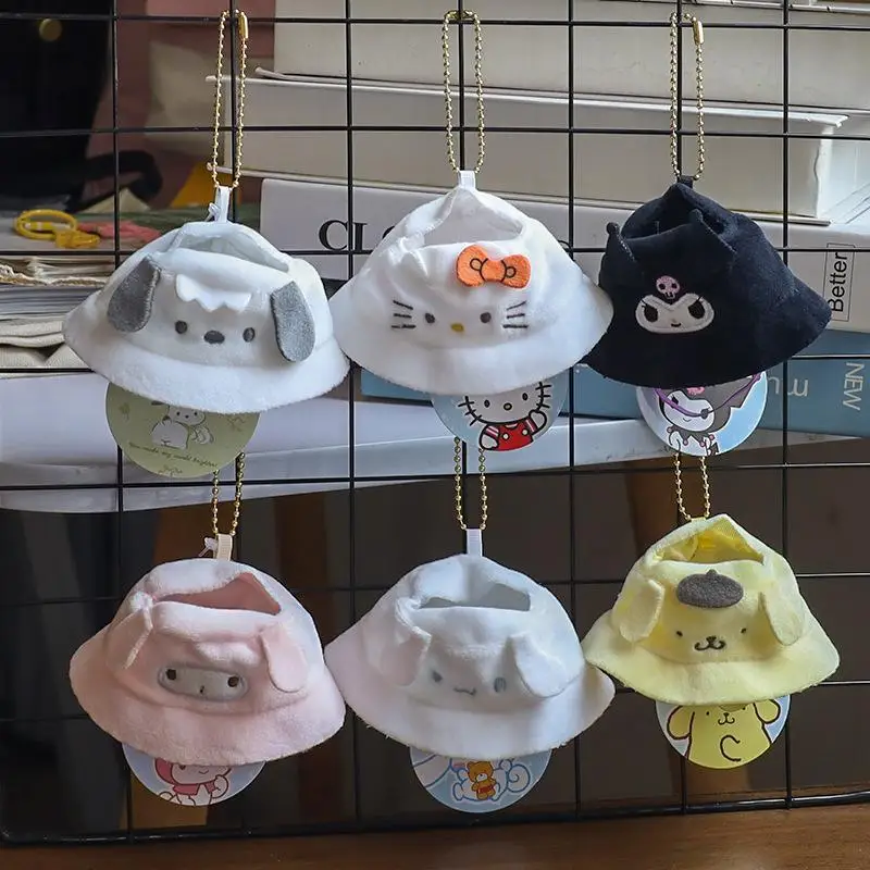 Sanrio Hello Kitty 10Cm Doll Hat Cinnamoroll Kuromi My Melody Cartoon Anime Hole Fisherman Hat Pendant Doll Accessories Gifts