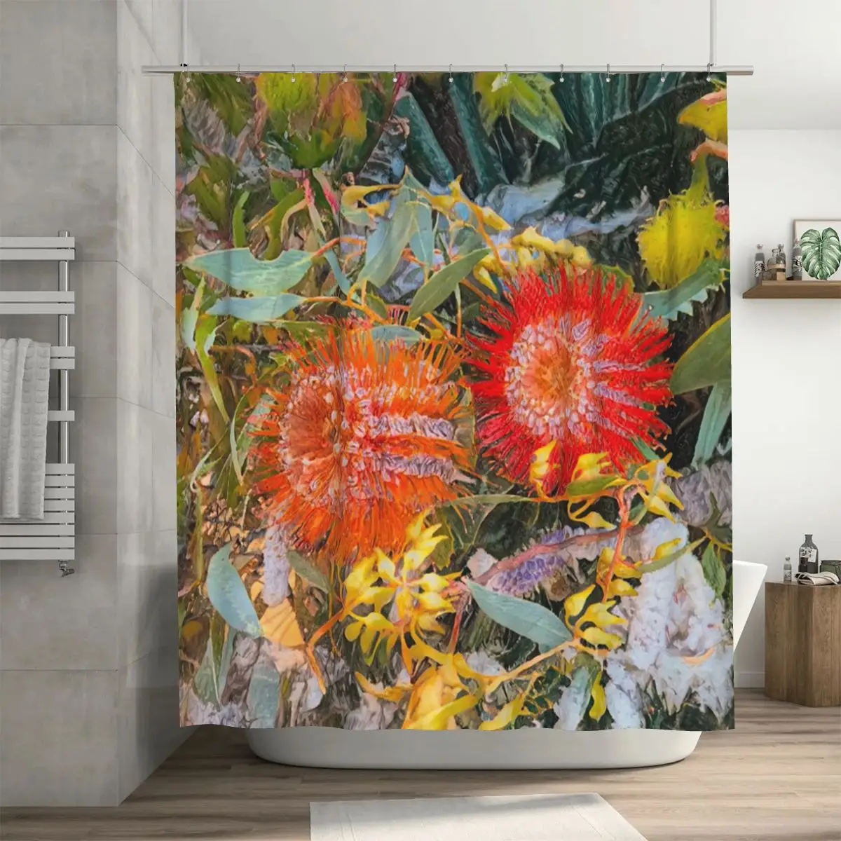

Australian Banksia And Grevillea Botanical Art With Flow Shower Curtain Bathroom Polyester Waterproof Bath Curtains with Hooks